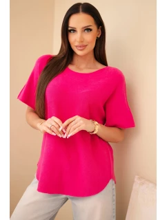 Dámský svetr s krátkým rukávem volného střihu fuchsie