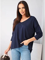 Dámská bavlněná oversized halenka s výstřihem do V a prodlouženým zadním dílem modrá Dámská bavlněná oversized halenka s výstřihem do V a prodlouženým zadním dílem modrá