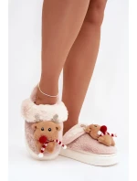 Vánoční kožené domácí pantofle dámské béžové model 21821768 - Boto Vánoční kožené domácí pantofle dámské béžové model 21821768 - Boto
