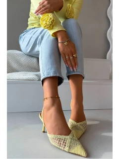 Sandály z pleteniny na podpatku žluté model 21919230 - Boto