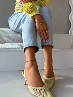 Sandály z pleteniny na podpatku žluté model 21919230 - Boto