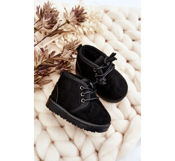 Dívčí šněrovací Sněhové Boty S Kožešinou černé Hunter