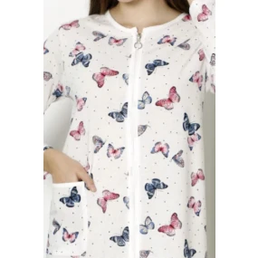 Dámský župan K13038  bílý s motýlky - La Penna