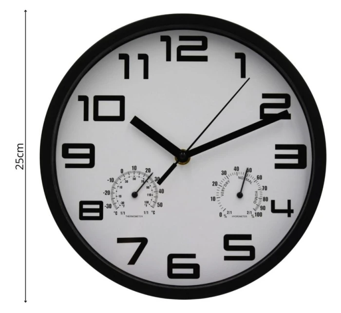 NÁSTĚNNÉ HODINY 25CM S TEPLOMĚREM BÍLÉ