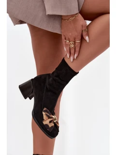 Dámské kotníkové boty s mašlí na podpatku D&A JC52-827 Černé