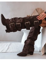 Dámské kozačky na podpatku s lemem a zlatými Eco semiš čokoládové model 21786876 - Boto Dámské kozačky na podpatku s lemem a zlatými Eco semiš čokoládové model 21786876 - Boto