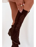 Semišové Kožené Kozačky Na Podpatku  Čokoládové model 22031643 - Zazoo