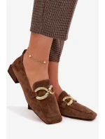 Dámské mokasíny z přírodního semiše zlatý detail D&A model 22031891 hnědé - S.Barski