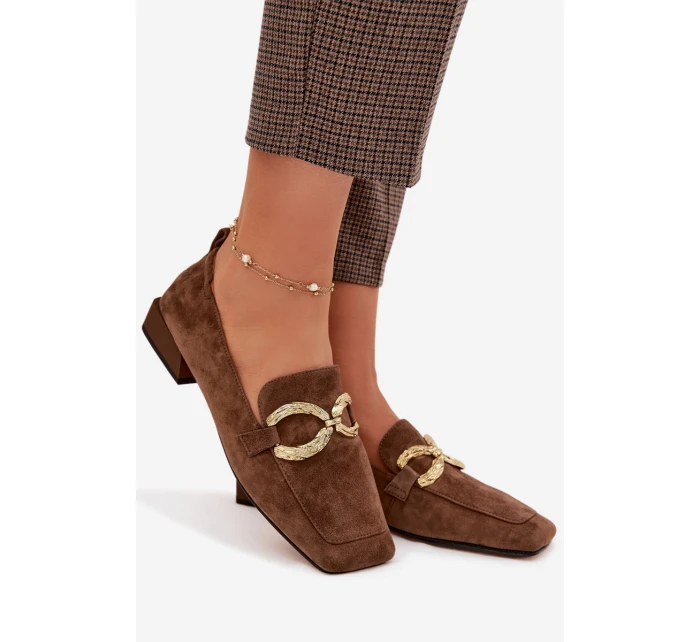 Dámské mokasíny z přírodního semiše zlatý detail D&A model 22031891 hnědé - S.Barski