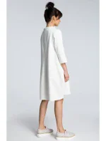 B070 Oversized šaty s páskem na zavázání - ecru barva