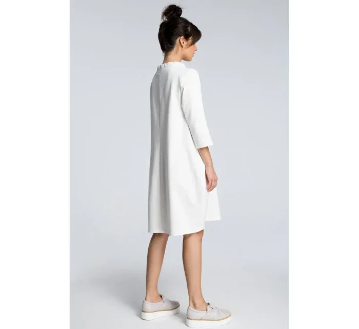 B070 Oversized šaty s páskem na zavázání - ecru barva