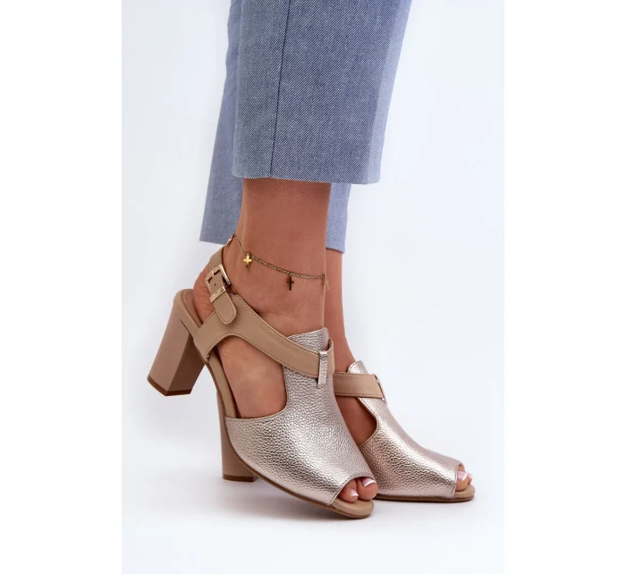 Dámské sandály na vysokém podpatku vyrobené z eko kůže, zlatá Queenmarie Dámské sandály na vysokém podpatku vyrobené z eko kůže, zlatá Queenmarie