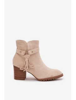 Dámské boty na podpatku s třásněmi Rosabella – světle béžové