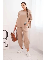Dámská souprava z model 21489468 materiálu se širokými nohavicemi béžová - K-Fashion Dámská souprava z model 21489468 materiálu se širokými nohavicemi béžová - K-Fashion