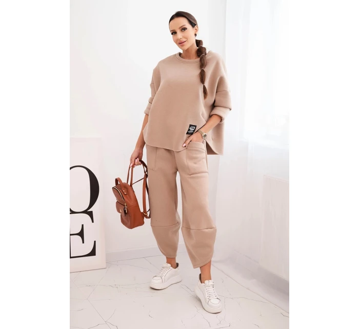 Dámská souprava z model 21489468 materiálu se širokými nohavicemi béžová - K-Fashion Dámská souprava z model 21489468 materiálu se širokými nohavicemi béžová - K-Fashion