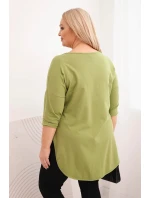 Dámská bavlněná blůza Plus Size s výstřihem do V a ohrnutým rukávem olivová Dámská bavlněná blůza Plus Size s výstřihem do V a ohrnutým rukávem olivová