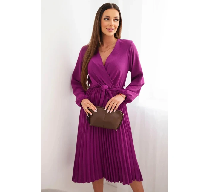 Šaty vázané s plisovaným spodkem tmavě fialová