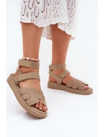 Dámské sandály na suchý zip Khaki model 21698851 - Boto Dámské sandály na suchý zip Khaki model 21698851 - Boto