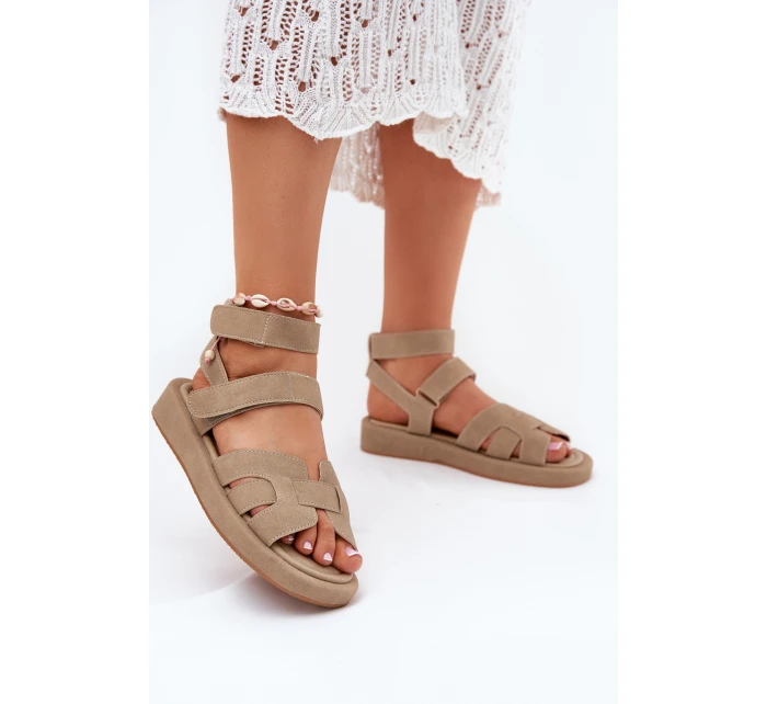 Dámské sandály na suchý zip Khaki model 21698851 - Boto Dámské sandály na suchý zip Khaki model 21698851 - Boto