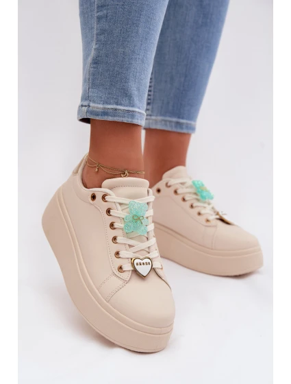 Dámské tenisky na platformě s Medvídek Srdce Béžové model 21997761 - Boto