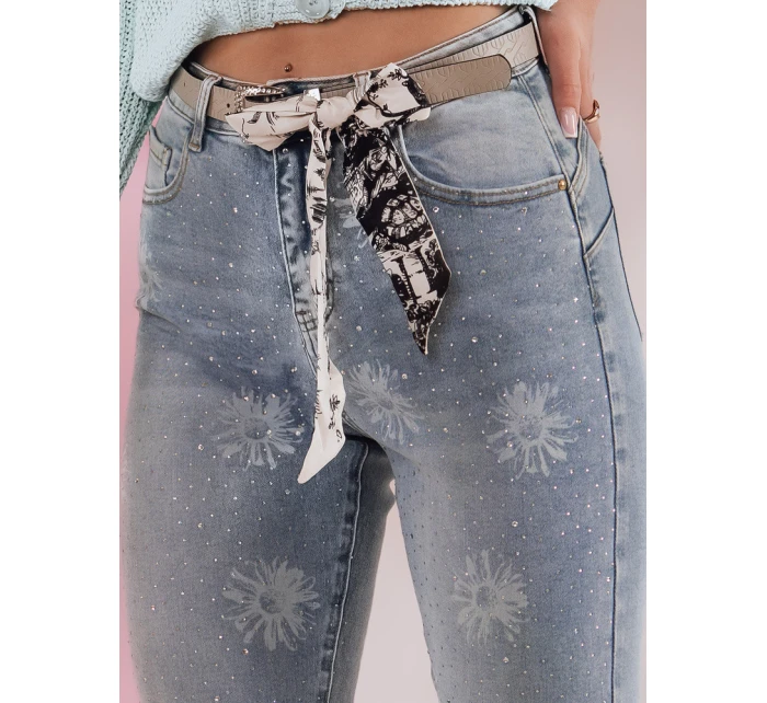 Dámské úzké džínové kalhoty s páskem CRYSTALUX modré FashionStreet UY2427