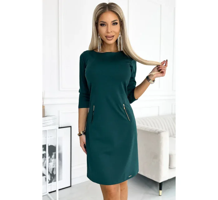 420-5 MARY Šaty se zlatými zámky - BOTTLE GREEN