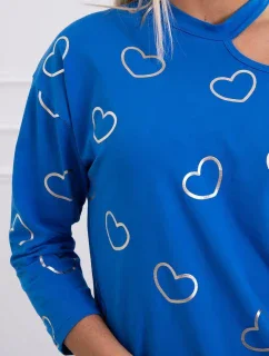 model 18746194 modrá halenka s potiskem srdce - K-Fashion