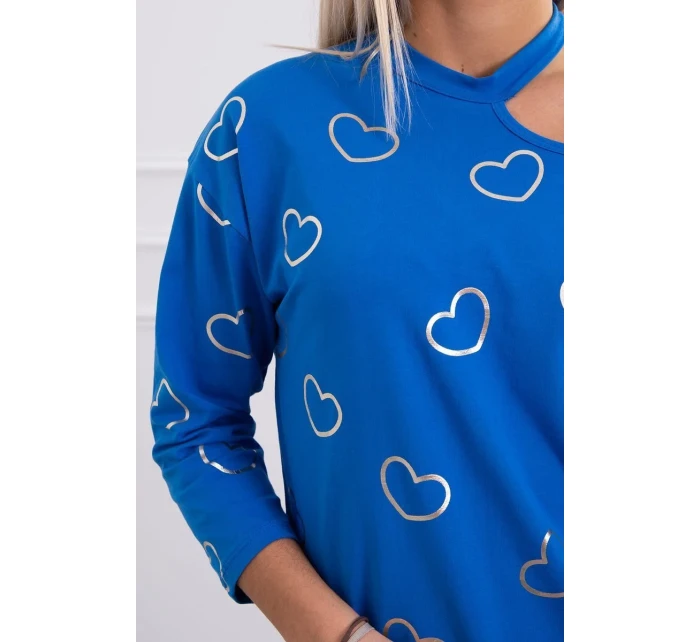 Chrpově modrá halenka s potiskem srdce