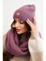 Dámský komplet s čepicí a šálou z měkké pleteniny tmavě růžový