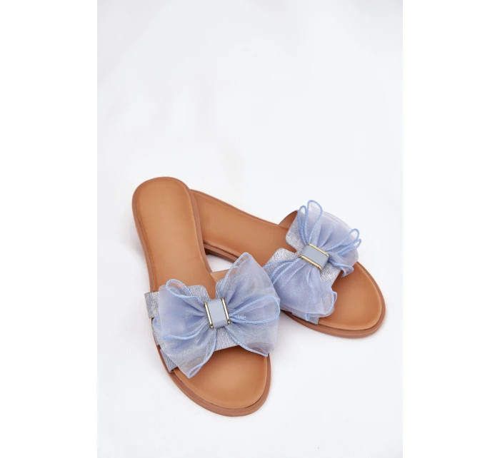 Dámské Pantofle Na Plochém Podpatku S Mašlí Džínové model 21704157 - Boto