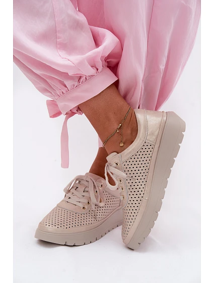 Kožené síťované dámské polobotky Vinceza 79629 zlaté