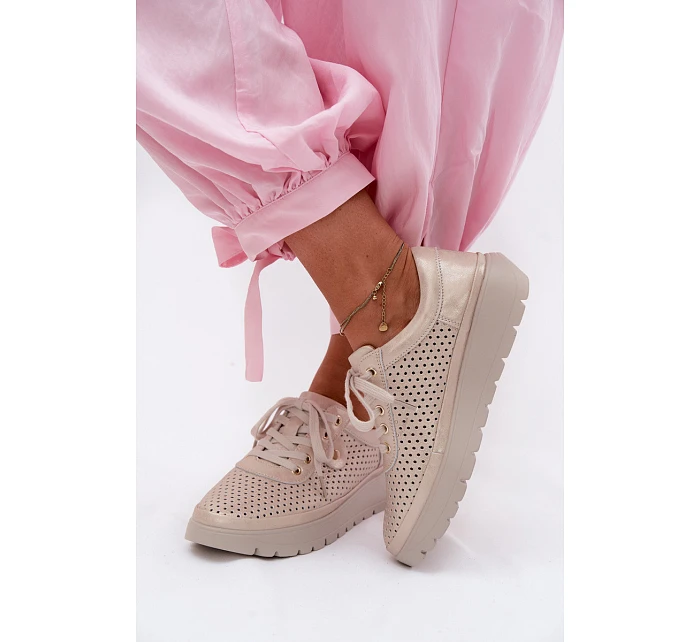 Kožené síťované dámské polobotky Vinceza 79629 zlaté