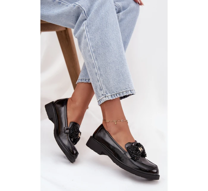 Lakované dámské mokasíny s mašlí S.Barski – černé Lakované dámské mokasíny s mašlí S.Barski – černé