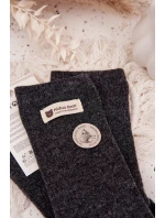 Dámské teplé vlněné ponožky s nášivkou – tmavě šedé Dámské teplé vlněné ponožky s nášivkou – tmavě šedé