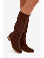 Dámské kozačky na podpatku – čokoládová model 21837092 - Kesi