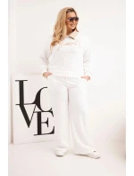 Dámský komplet masełko Plus Size se širokými nohavicemi a límečkem bílý Dámský komplet masełko Plus Size se širokými nohavicemi a límečkem bílý