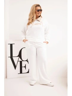 Dámský komplet model 21924578 Plus Size se širokými nohavicemi a límečkem bílý - K-Fashion