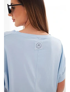 Dámská bavlněná halenka s výstřihem do V a krátkým rukávem modrá