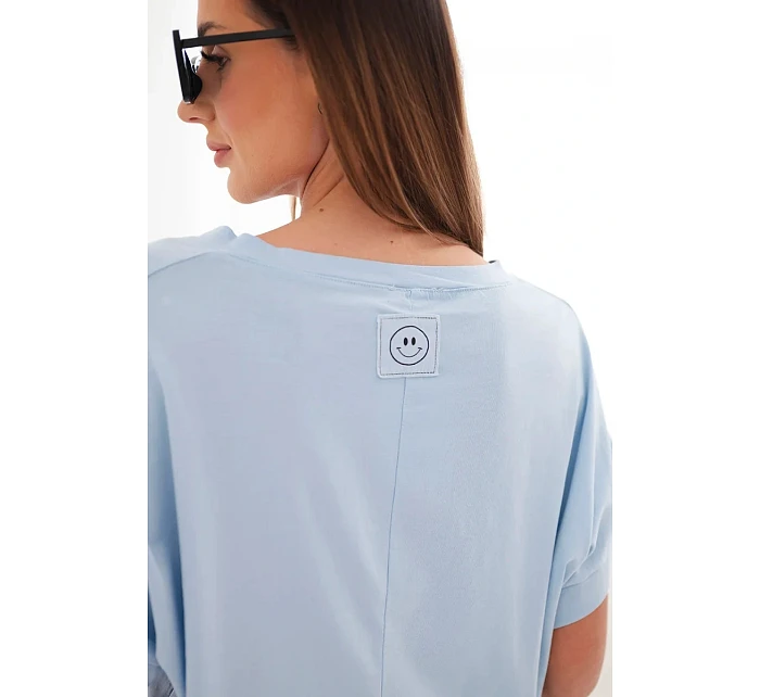 Dámská bavlněná halenka s výstřihem do V a krátkým rukávem modrá