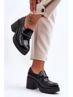 Kožené polobotky na sloupku s ozdobou černé model 21630030 - Boto