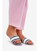 Vzory Ploché Dámské Pantofle Bílé Leysi Vzory Ploché Dámské Pantofle Bílé Leysi