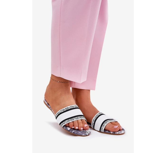 Vzory Ploché Dámské Pantofle Bílé Leysi Vzory Ploché Dámské Pantofle Bílé Leysi