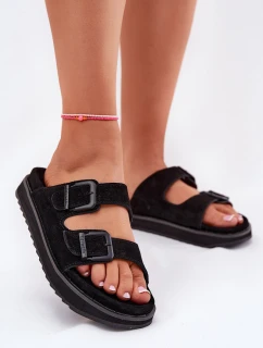 Dámské Zamszové Klapky S Klamrami D.Franklin Černé DFSH405001