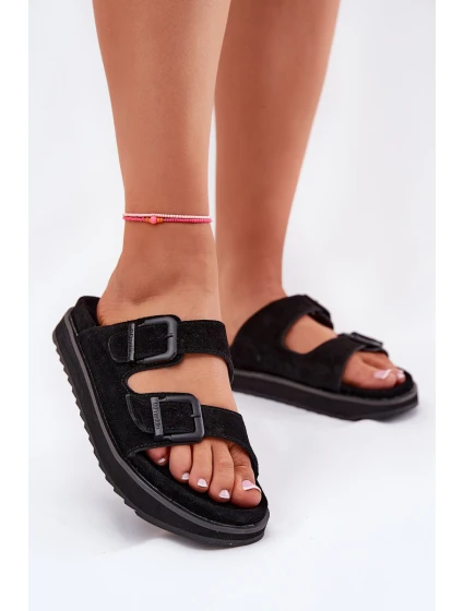 Dámské Zamszové Klapky S Klamrami D.Franklin Černé DFSH405001