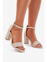 Dámské sandály na podpatku s pleteným páskem béžové model 21698571 - EVENTO