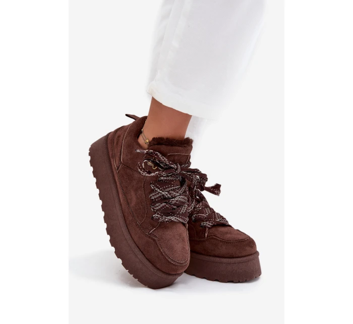 Šněrovací Zimní Boty Ženy Na Platformě Vyteplené Kožešinou Hnědé Tavelle
