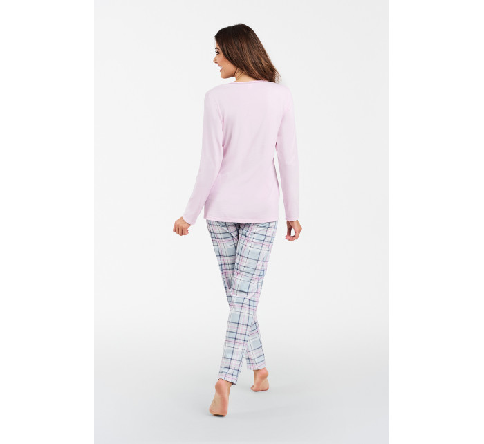 Glamour dámské pyžamo, dlouhý rukáv, dlouhé kalhoty - růžová/potisk