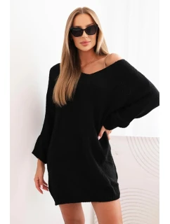 Dámské šaty Plus Size vlněné s výstřihem do V černá