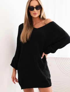 Dámské šaty Plus Size vlněné s výstřihem do V černá