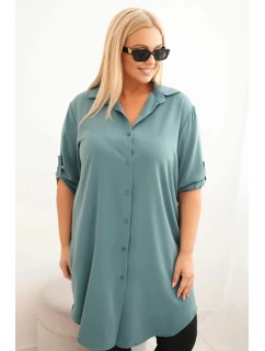 Dámská košilová šaty Plus Size s delším zadním dílem a model 21428147 rukávy tmavě mátová - K-Fashion